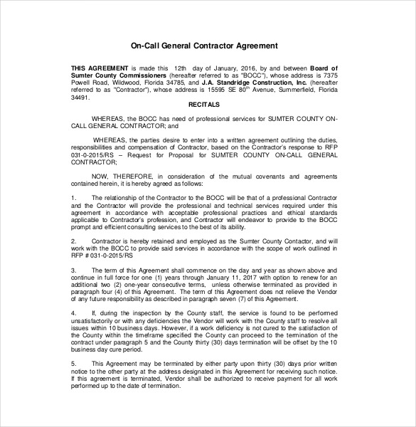 free contractor agreement template contractor agreement template 