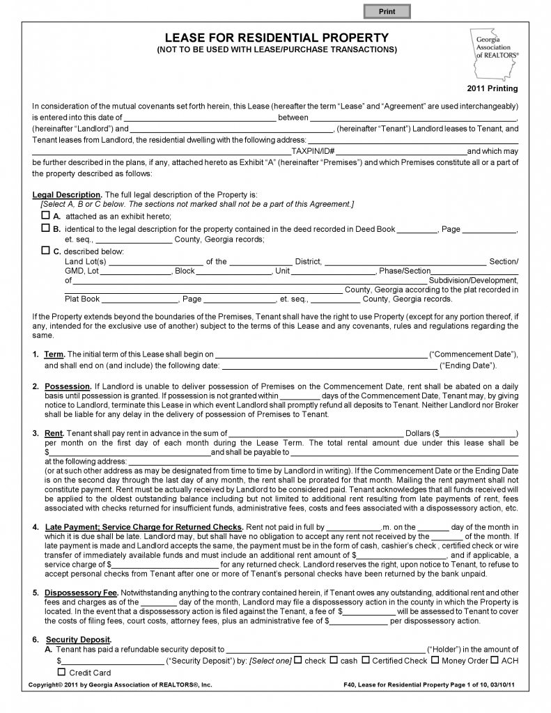 Free Georgia Residential Lease Agreement | PDF Template | Form 