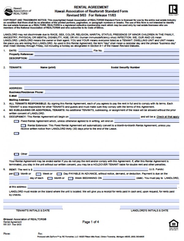 Free Hawaii Residential Lease Agreement | PDF | Word (.doc)