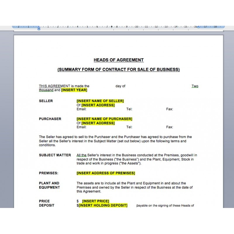 heads of agreement template free download heads of agreement 