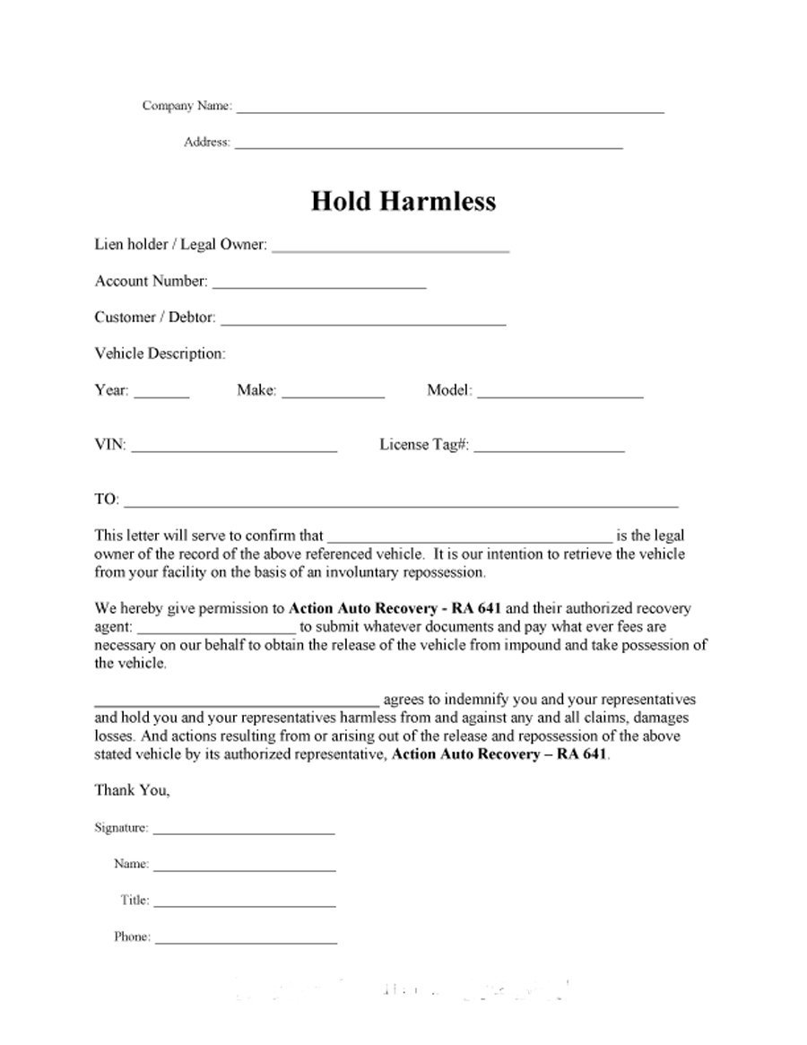 40+ Hold Harmless Agreement Templates (Free) Template Lab