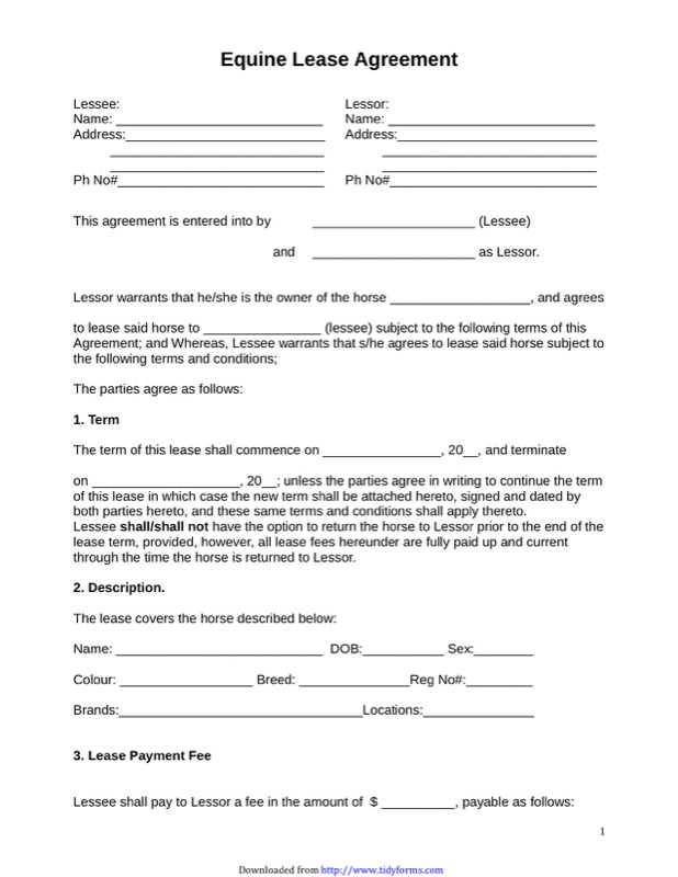 horse facility lease agreement template horse lease agreement 