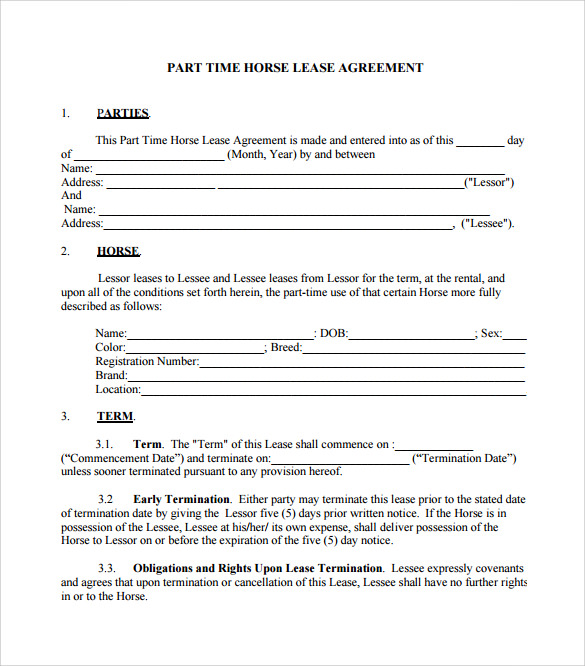 horse lease agreement template sample horse lease agreement 7 