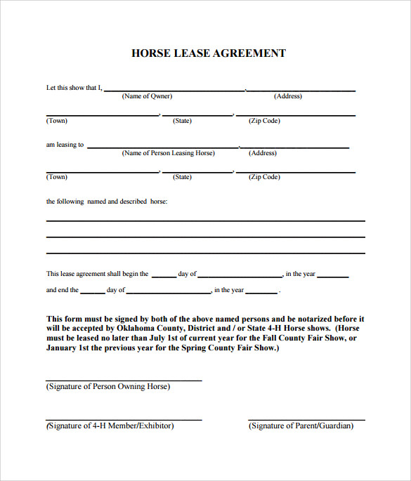 horse trial agreement template sample horse lease agreement 9 free 