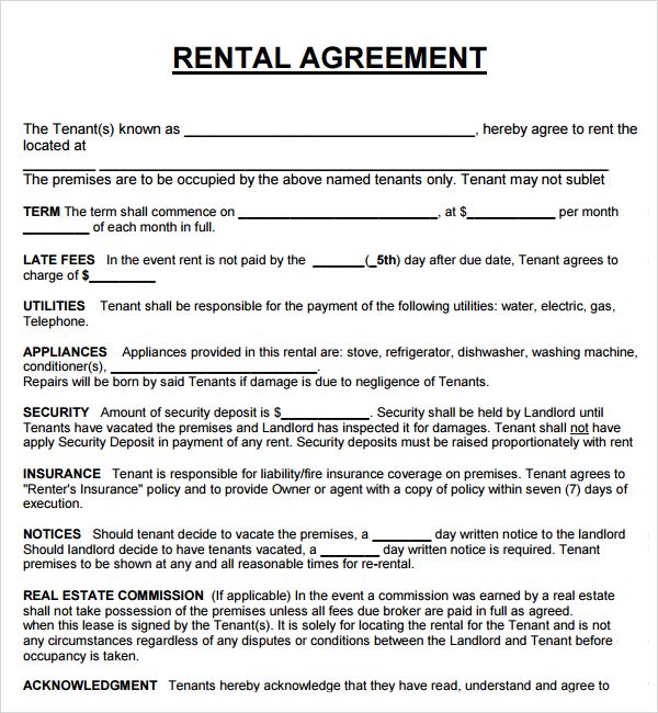 house rental agreement template housing rental agreement sample 