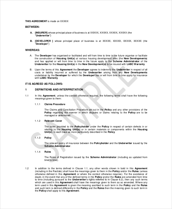 indemnity agreement template 10 indemnity agreements free sample 