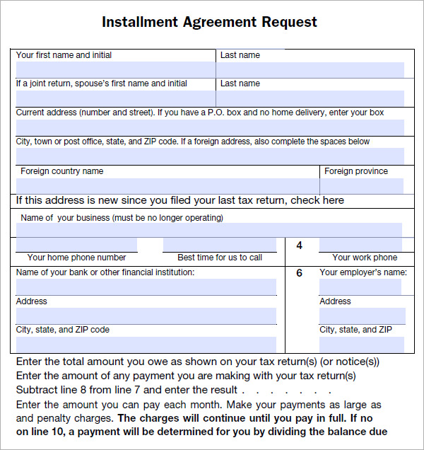 Installment Agreement Form Format Payment saunabelt.co