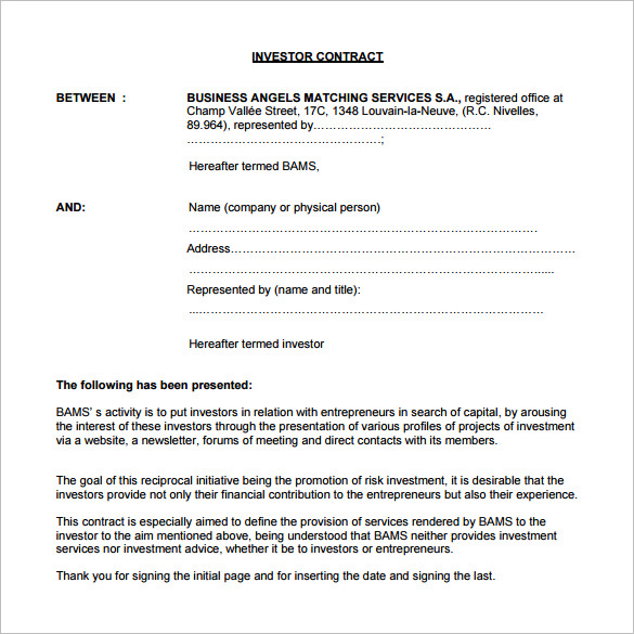 investment agreement template capital investment agreement 