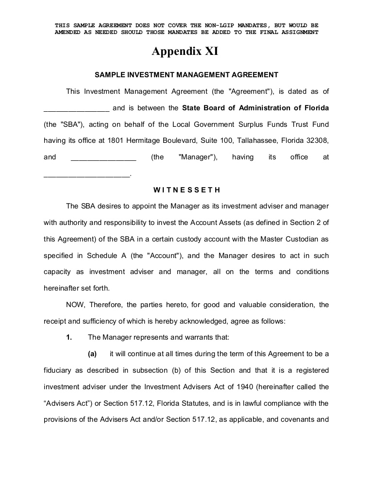 Enhanced Cash (Investment Management Agreement Form)