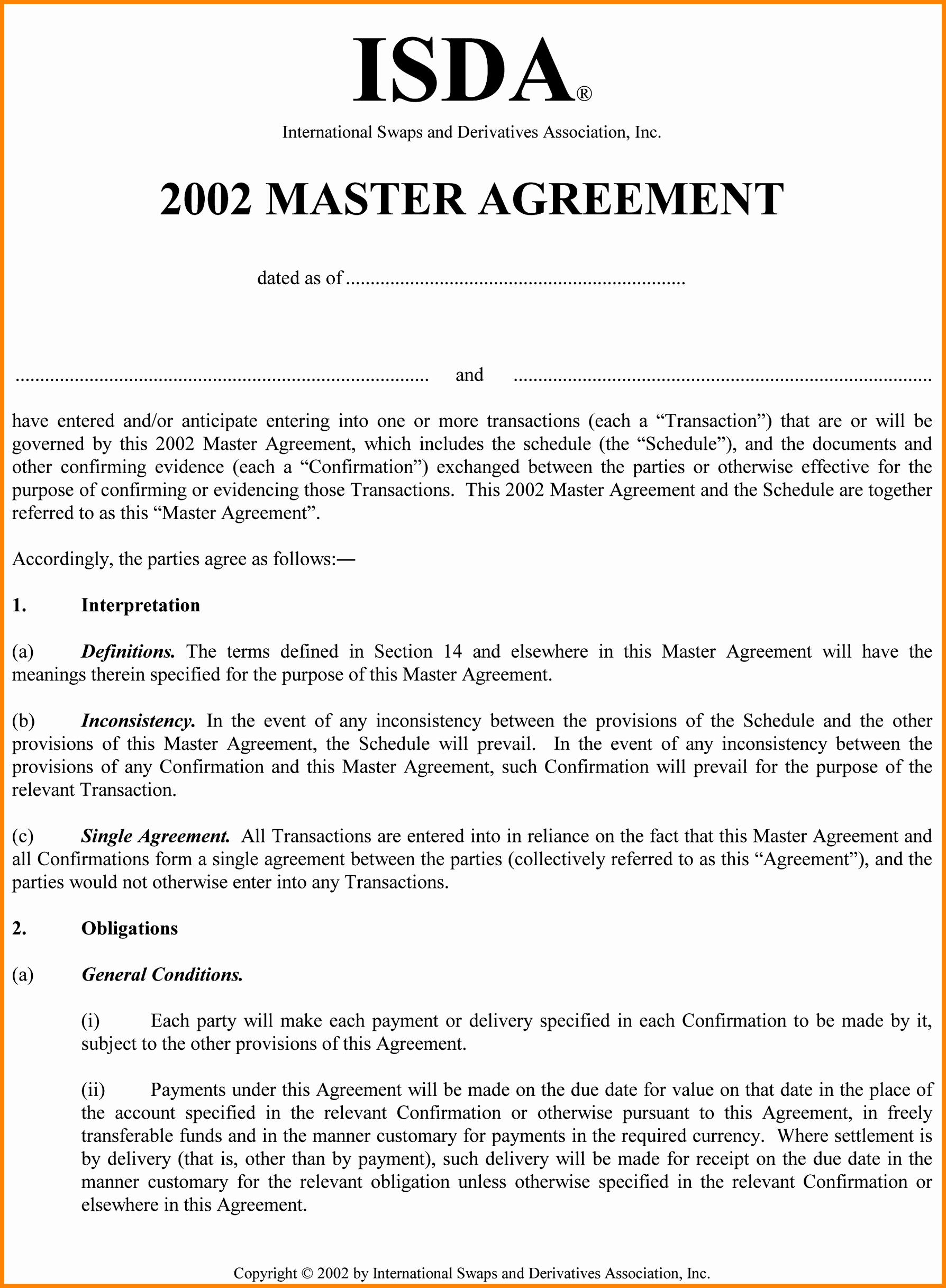 Master Agreement New 4 isda Agreement Sample DOCUMENT IDESIGNS IDEA