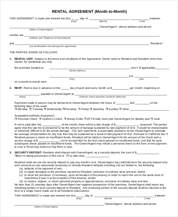 9+ Sample Rental Agreement Forms | Sample Templates