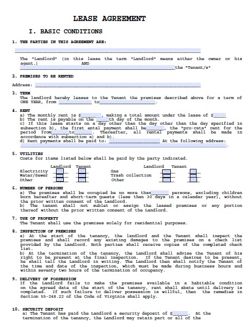 Free Virginia Residential Lease Agreement Form | PDF Template