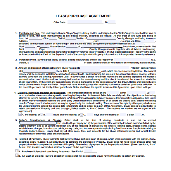 10+ Sample Lease Purchase Agreement Templates | Sample Templates