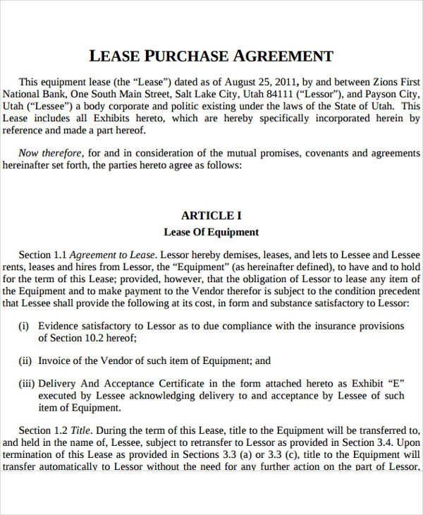 lease to own rental agreement template rent to own contract 