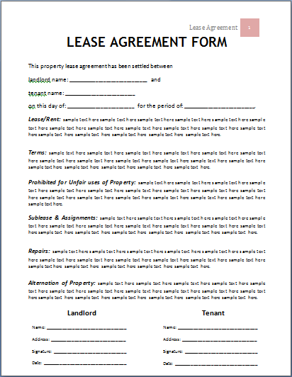 leasing agreement template lease format hatchurbanskriptco ideas 