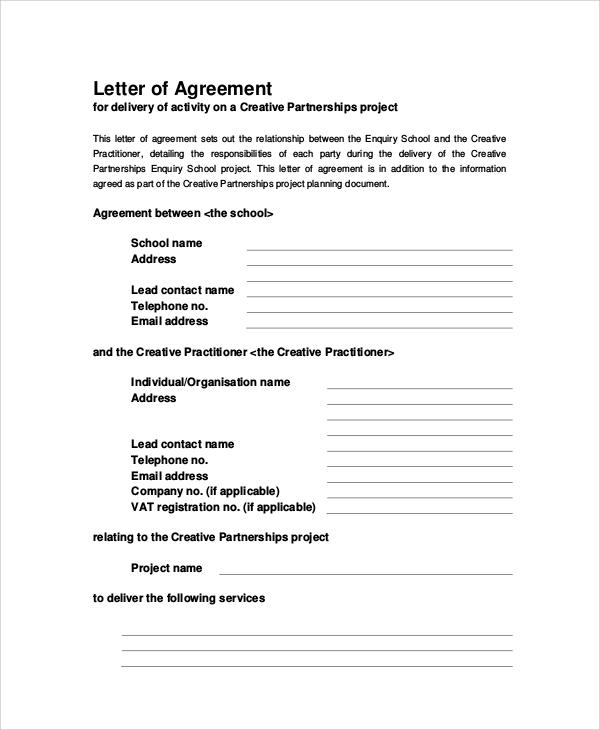 Letter Of Agreement 31 Sample Agreement Letters Harfiah Jobs