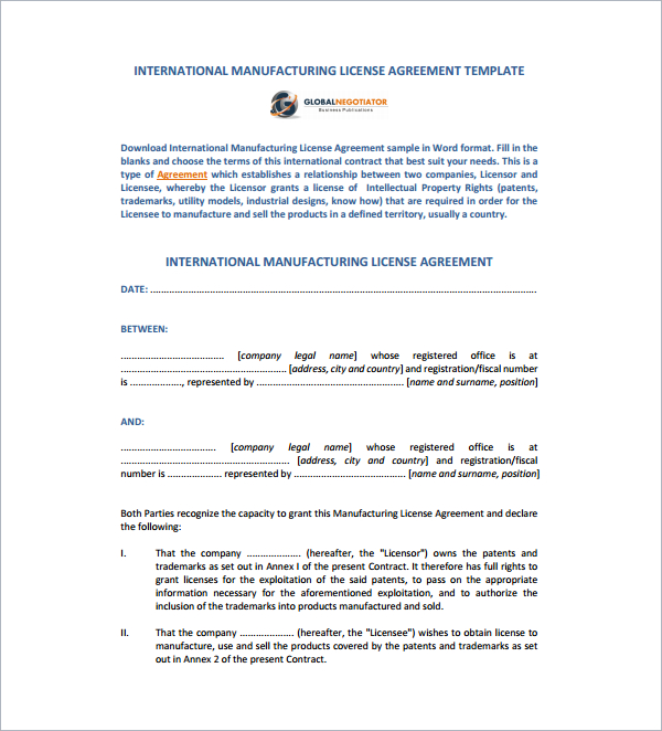 manufacturing license agreement template manufacturing license 