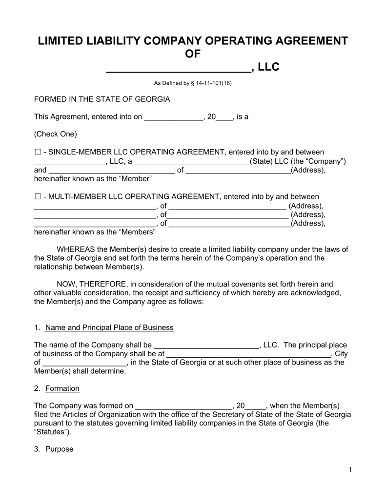 Free Georgia LLC Operating Agreement Forms Word | PDF | eForms 