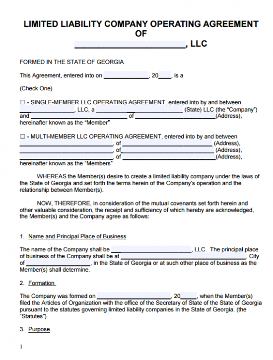 Free Georgia LLC Operating Agreement Template – PDF – Word |
