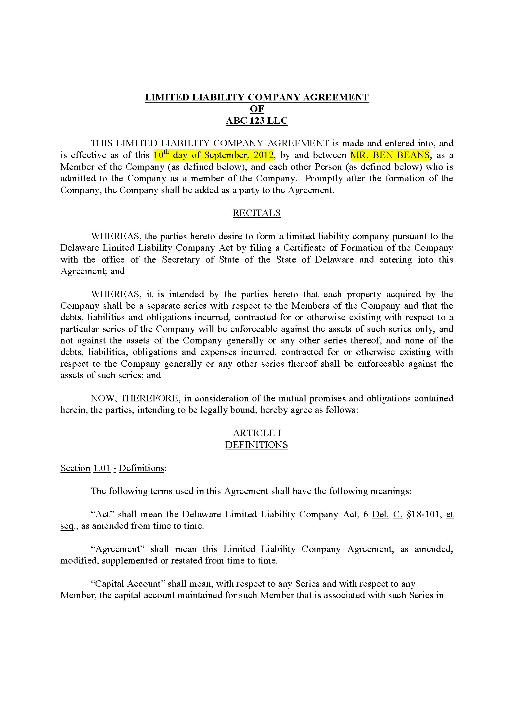 Ohio LLC Operating Agreement (21 pg)Private Placement Memorandum