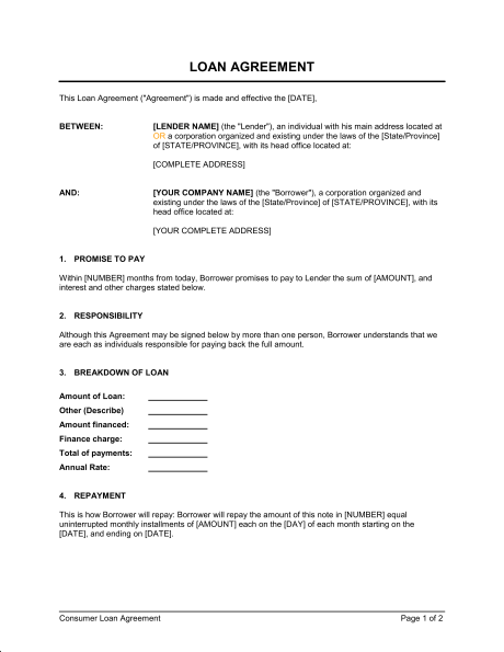 Loan Agreement Template & Sample Form | Biztree.com