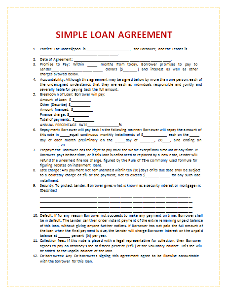 generic loan agreement template personal loan agreement template 