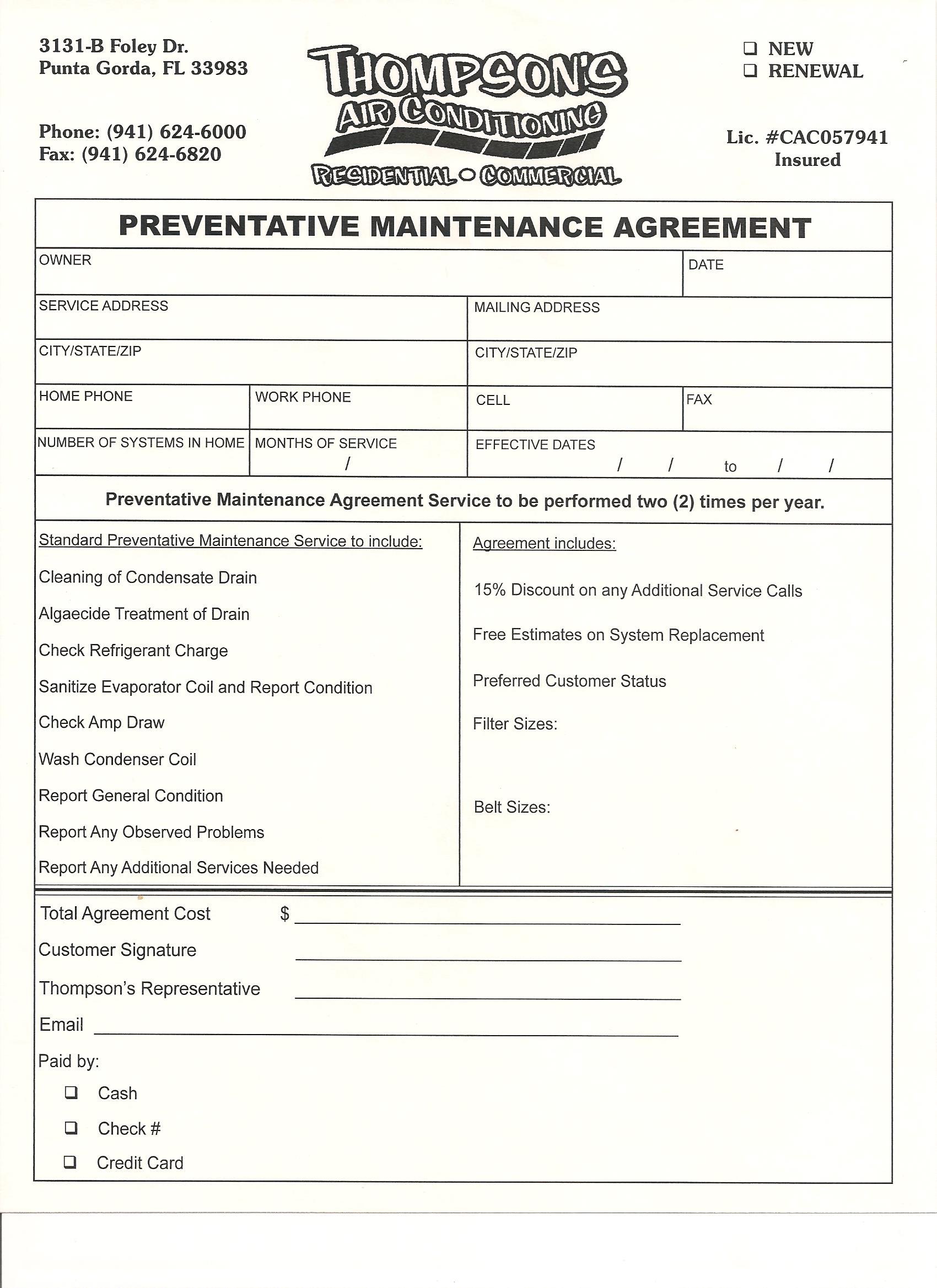 Maintenance Agreement Thompson's Air Conditioning | Port 