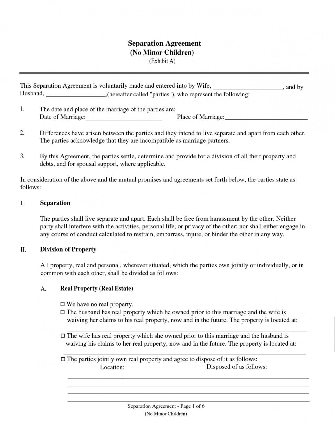 Best Photos Of Free Marital Separation Agreement Forms – Marriage 