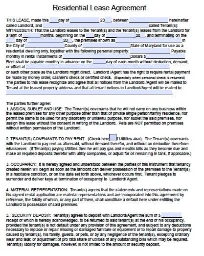 Free Maryland Residential Lease Agreement – PDF Template