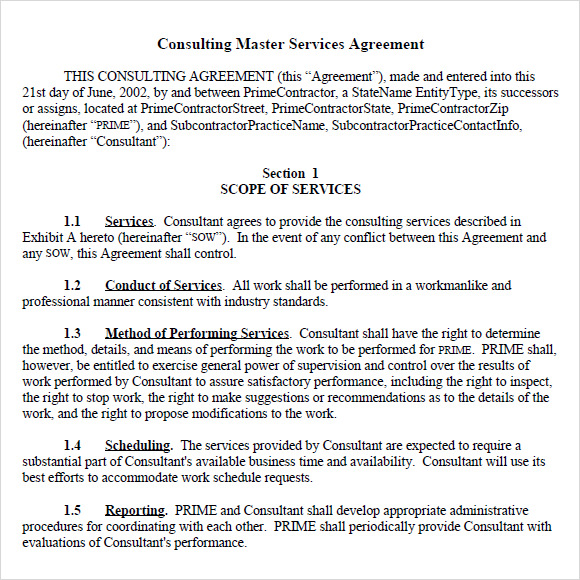consultant services master agreement template master service 