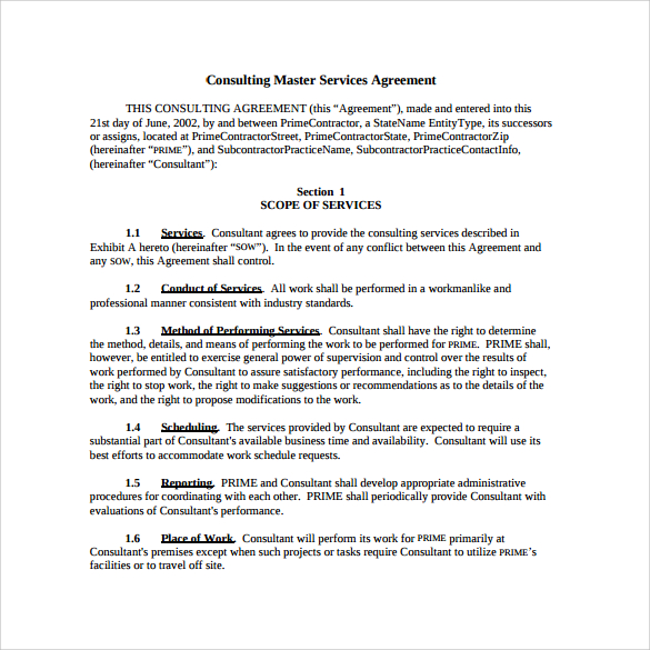 consultant services master agreement template master services 