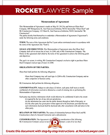 Memorandum of Agreement (MOA) Form Cooperative Agreement Template