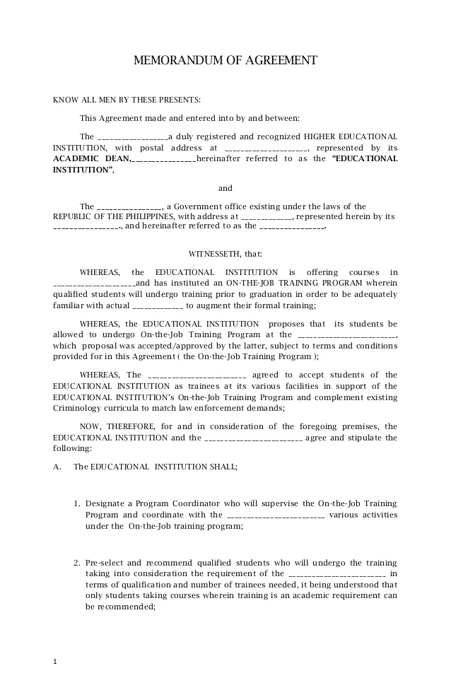 template of memorandum of agreement memorandum of agreement 