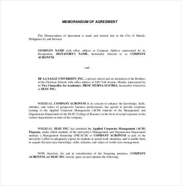template memorandum of agreement 13 memorandum of agreement 