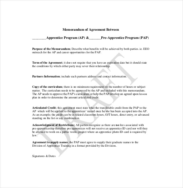 template memorandum of agreement memorandum of agreement template 