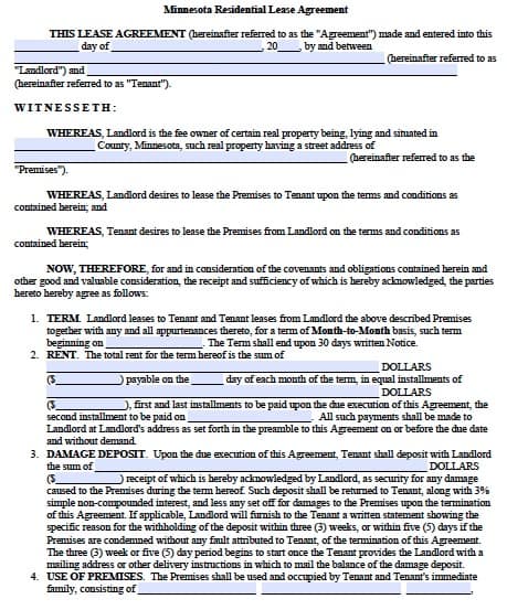 Free Minnesota Residential Lease Agreement – PDF Template