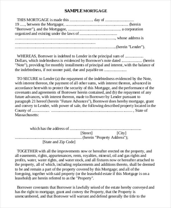 mortgage agreement template 6 mortgage contract templates free 