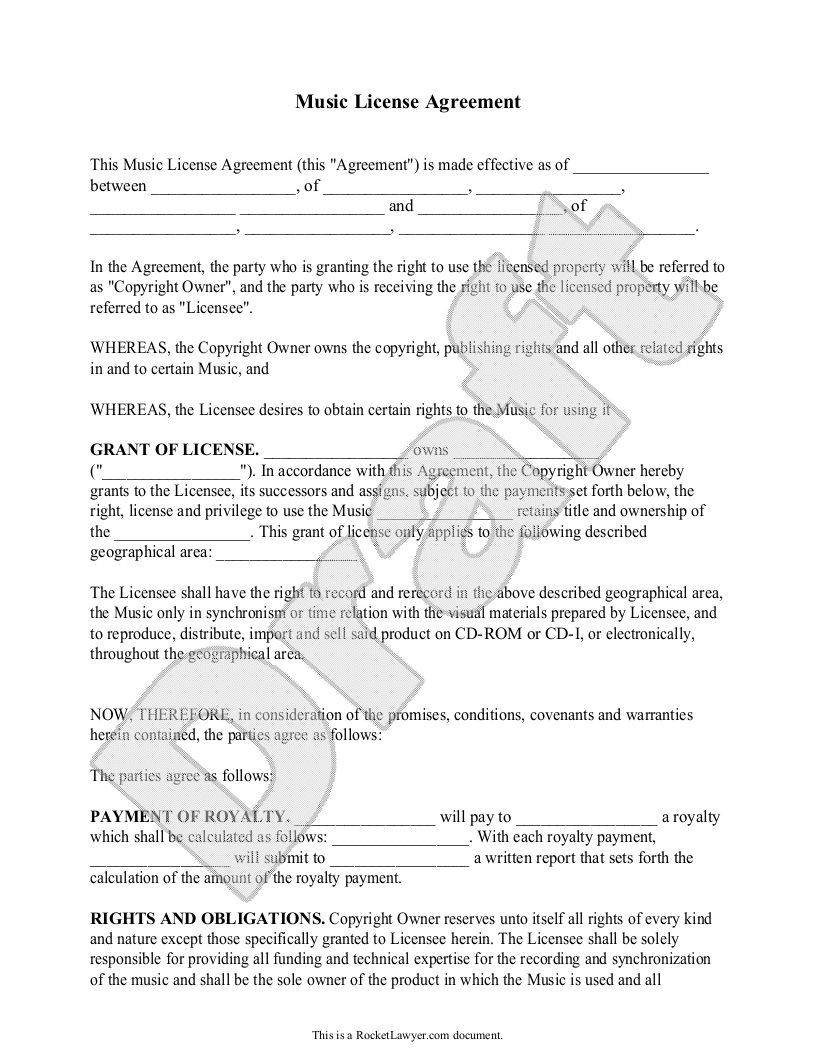 Sample Music License Agreement Form Template | EXTORTION GANG 