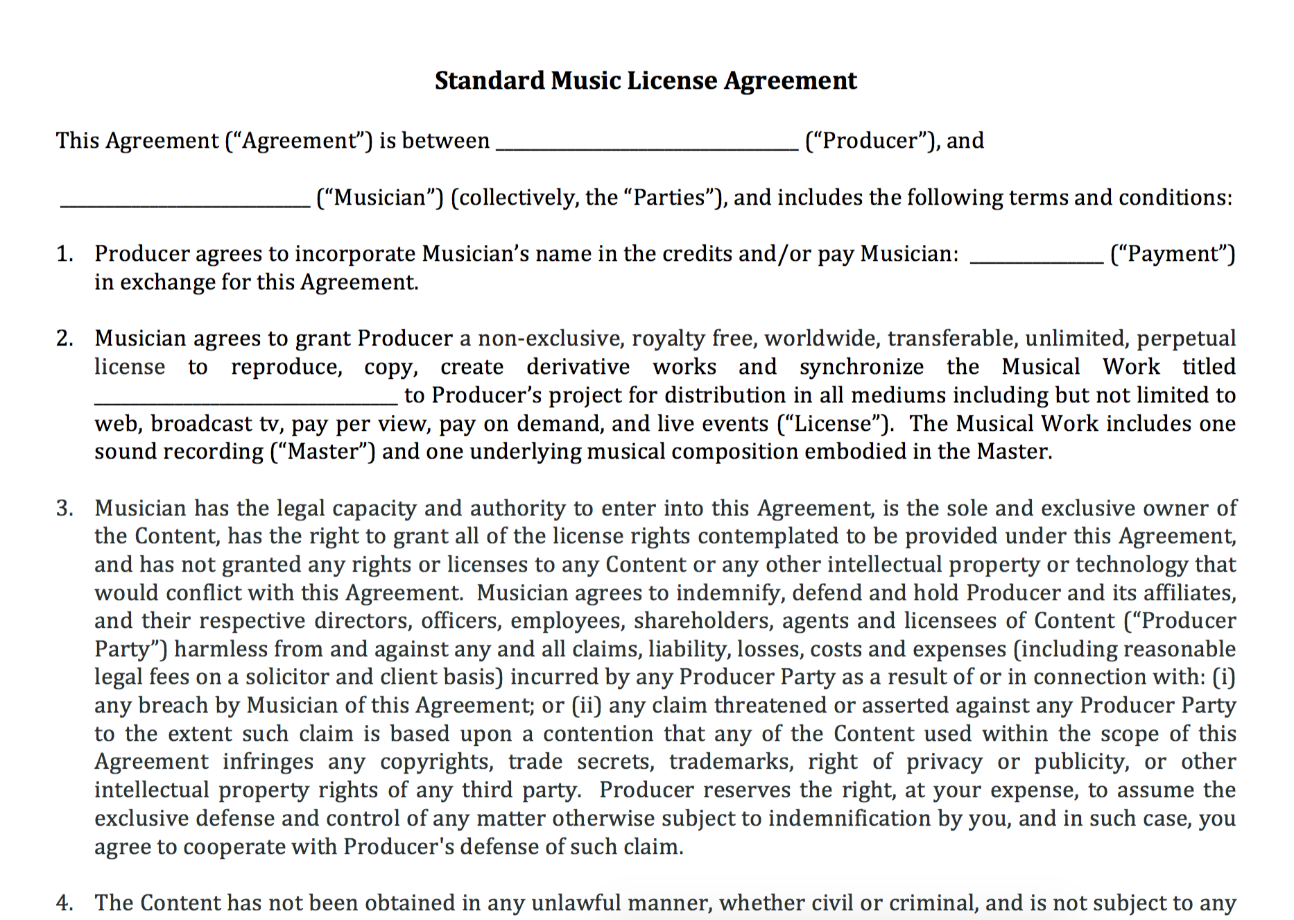 Standard Music License Agreement Nimia