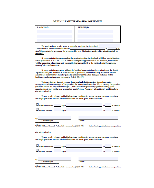 lease break agreement template mutual termination of employment 