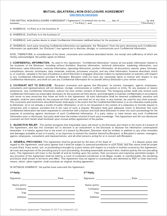 mutual agreement template non disclosure agreement template 