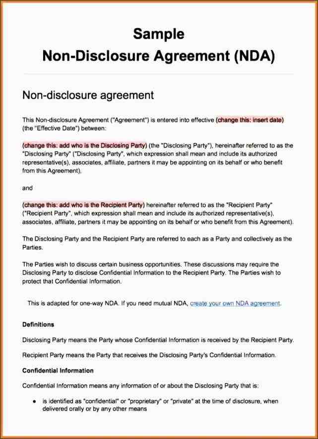 NCNDA Agreement Sample