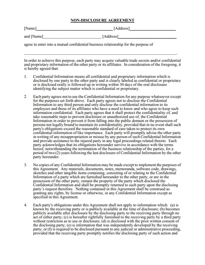 nda agreement template pdf non disclosure agreement free download 