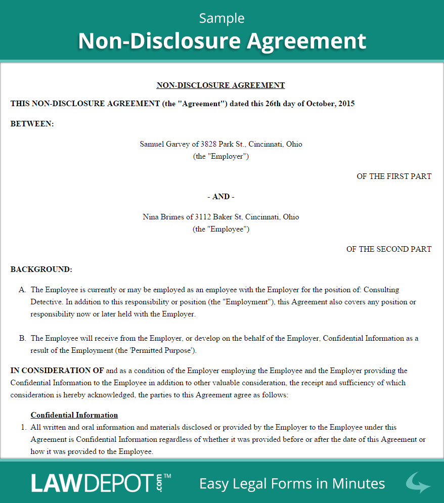 Non Disclosure Agreement Template| Free NDA (US) | LawDepot