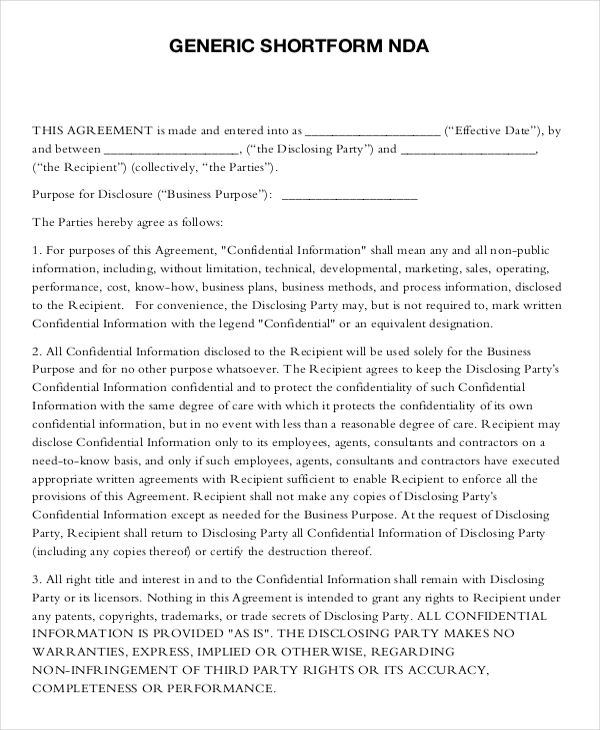 Standard Non Disclosure Agreement Form 19+ Examples in PDF, Word 