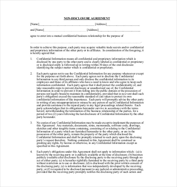 free non disclosure agreement template non disclosure agreement 