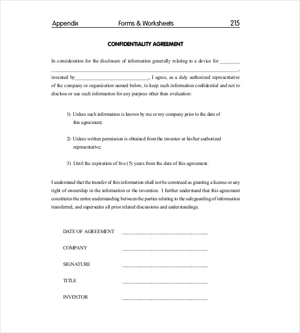 template non disclosure agreement confidentiality agreement 