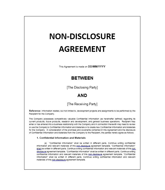 nondisclosure agreement template 40 non disclosure agreement 