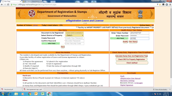 Online Leave and License Agreement/Rent Agreement & Aadhaar Card 