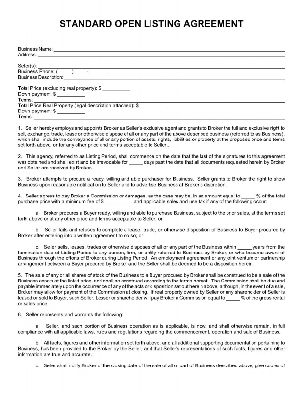Open Listing Realty Agreement Sample Free Fillable PDF Forms 